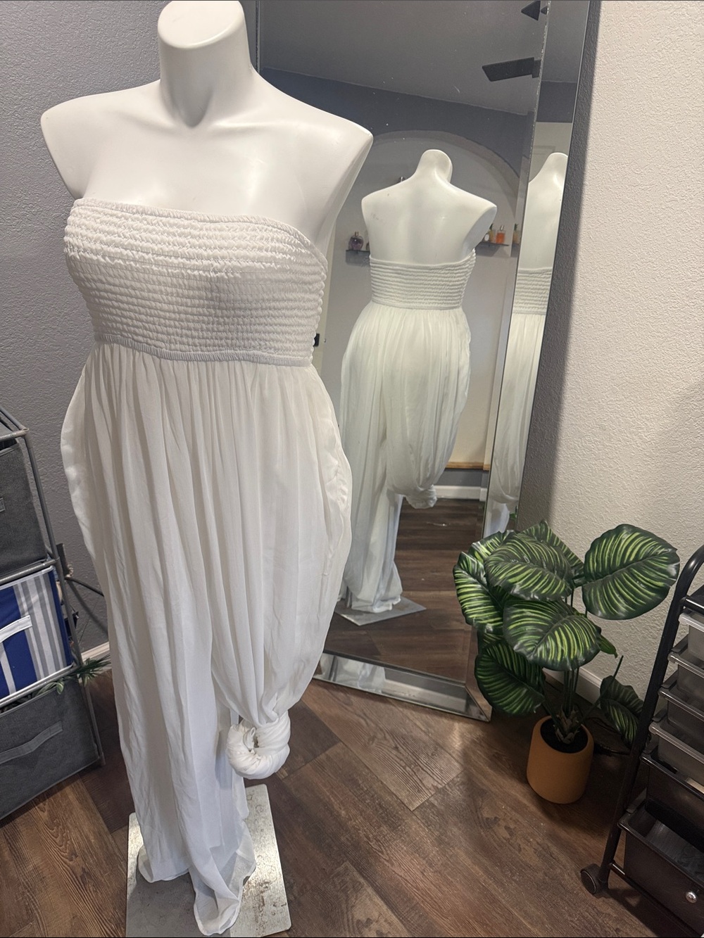 Women's Strapless White Smocked Maxi Dress